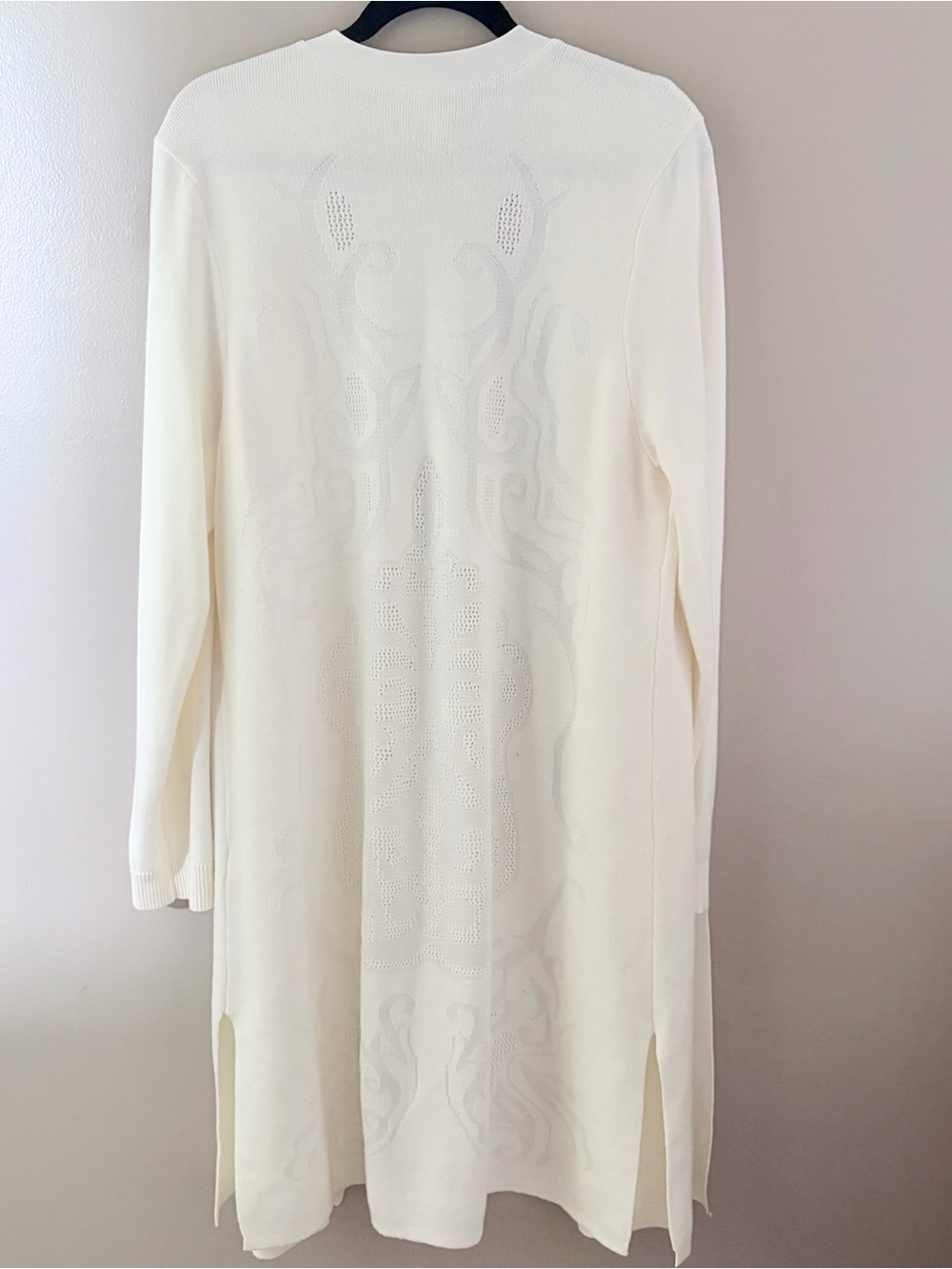 Chico's Off-White Jacquard Open-Front Long Duster Cardigan Size 3 XL